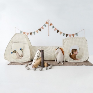 Zestaw namiotów 3w1 dla dzieci z tunelem 3 Sprouts - Gingham Beige