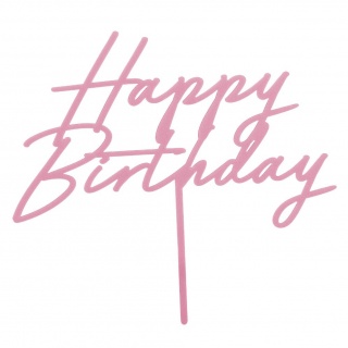 Topper akrylowy na tort Party Deco - Happy Birthday jasny róż