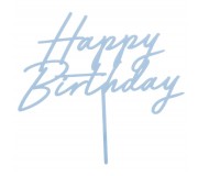 Topper akrylowy na tort Party Deco - Happy Birthday mglisty niebieski