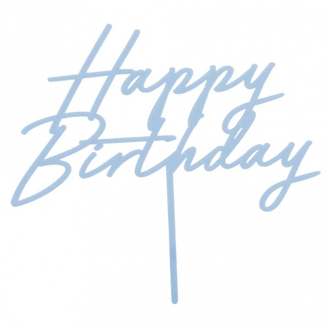 Topper akrylowy na tort Party Deco - Happy Birthday mglisty niebieski