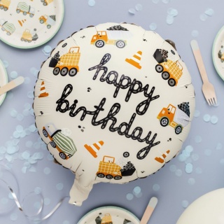 Balon foliowy Party Deco - Pojazdy budowlane Happy Birthday 45 cm