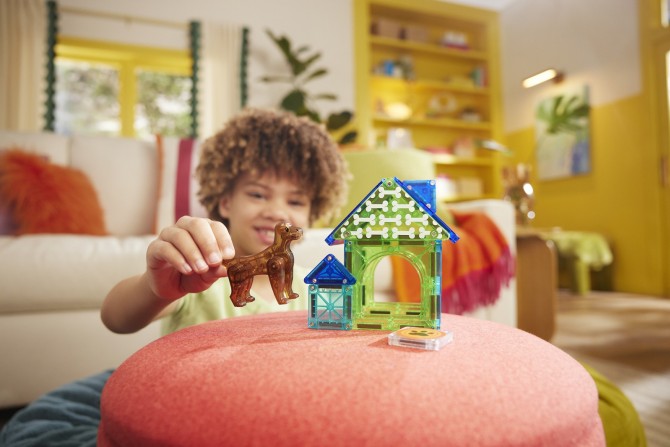 Klocki na magnes do budowania i konstruowania - wielokolorowe z psem Magna-tiles