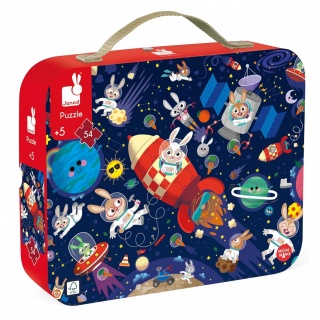 Puzzle w walizce Made in France Janod - Rakieta kosmiczna 54 elementy 5+