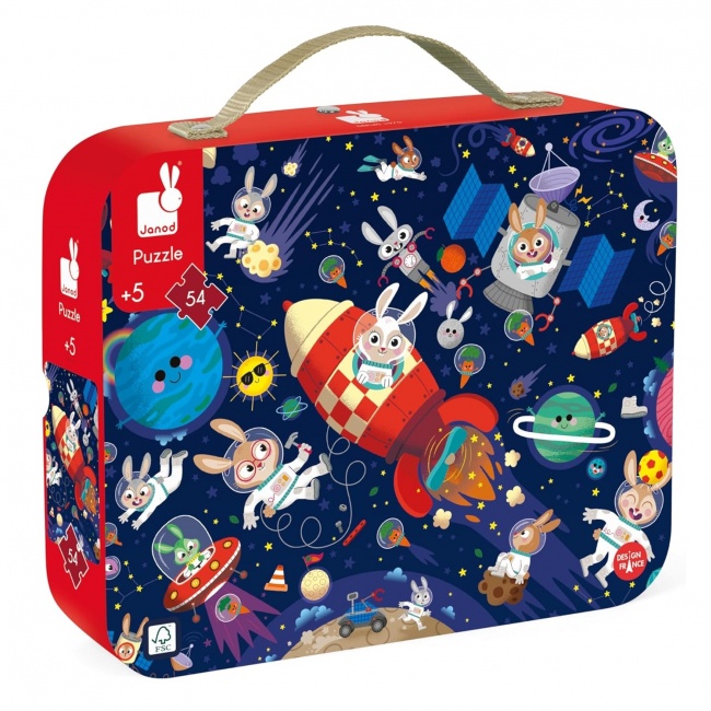 Puzzle w walizce Made in France Janod - Rakieta kosmiczna 54 elementy 5+