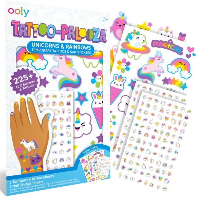 Zmywalne tatuaże i naklejki na paznokcie Ooly - Tęczowe Jednorożce