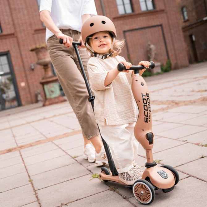 Jeździk i hulajnoga z rączką do prowadzenia Highwaykick 1 Push and Go 2w1 SCOOTANDRIDE 1-5 lat - Mocha