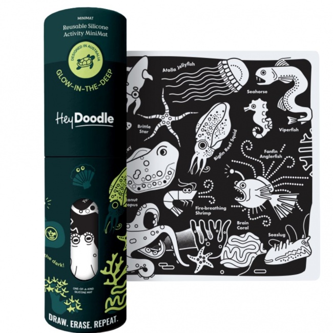 Świecąca w ciemności mała mata silikonowa do kolorowania HeyDoodle - Morskie Głębiny