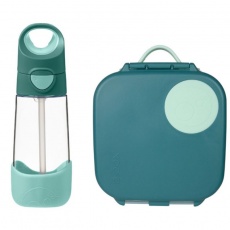 Zestaw butelka tritanowa ze słomką 450 ml + mini lunchbox B.box - Emerald Forest