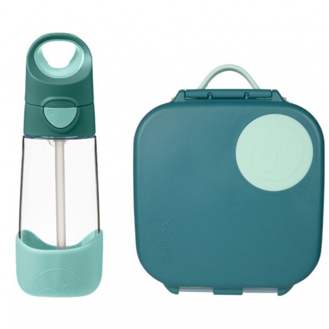 Zestaw butelka tritanowa ze słomką 450 ml + mini lunchbox B.box - Emerald Forest