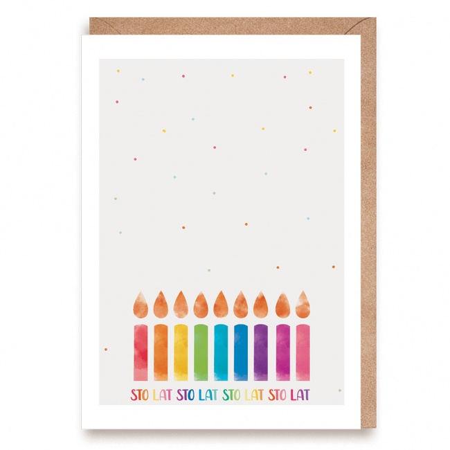 Kartka urodzinowa z kolorowymi świeczkami Cardie - Sto lat