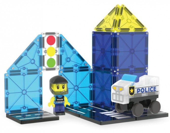Klocki na magnes do budowania i konstruowania - wielokolorowe policja Magna-tiles