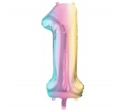 Balon foliowy Party Deco 86 cm - Cyfra 1 pastelowy tęczowy