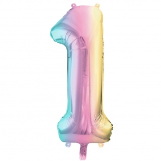 Balon foliowy Party Deco 86 cm - Cyfra 1 pastelowy tęczowy