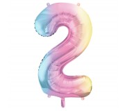 Balon foliowy Party Deco 86 cm - Cyfra 2 pastelowy tęczowy