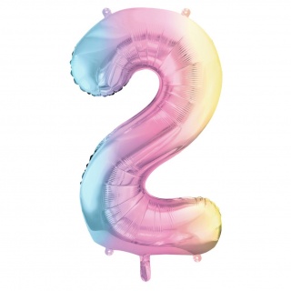 Balon foliowy Party Deco 86 cm - Cyfra 2 pastelowy tęczowy