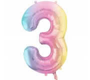 Balon foliowy Party Deco 86 cm - Cyfra 3 pastelowy tęczowy