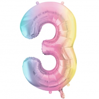 Balon foliowy Party Deco 86 cm - Cyfra 3 pastelowy tęczowy
