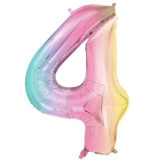 Balon foliowy Party Deco 86 cm - Cyfra 4 pastelowy tęczowy