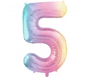 Balon foliowy Party Deco 86 cm - Cyfra 5 pastelowy tęczowy