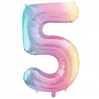 Balon foliowy Party Deco 86 cm - Cyfra 5 pastelowy tęczowy