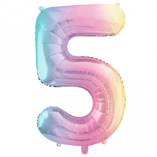 Balon foliowy Party Deco 86 cm - Cyfra 5 pastelowy tęczowy