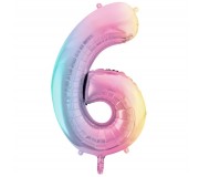 Balon foliowy Party Deco 86 cm - Cyfra 6 pastelowy tęczowy