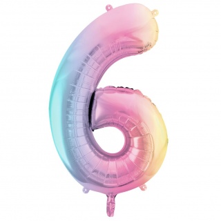 Balon foliowy Party Deco 86 cm - Cyfra 6 pastelowy tęczowy
