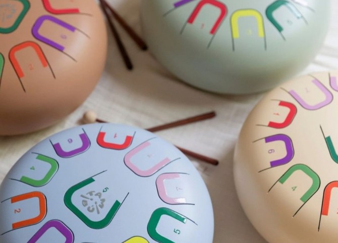 Instrument, bębenek dla dzieci do terapii muzycznej Tambu beżowy