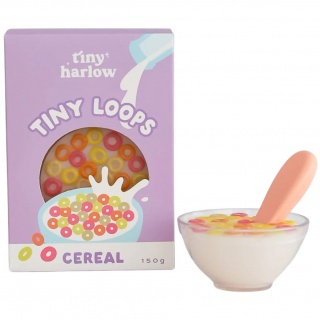 Magiczna miseczka Tiny Tummies z łyżeczką do karmienia lalek Tiny Harlow - Płatki śniadaniowe