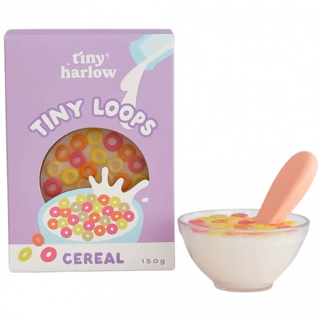 Magiczna miseczka Tiny Tummies z łyżeczką do karmienia lalek Tiny Harlow - Płatki śniadaniowe