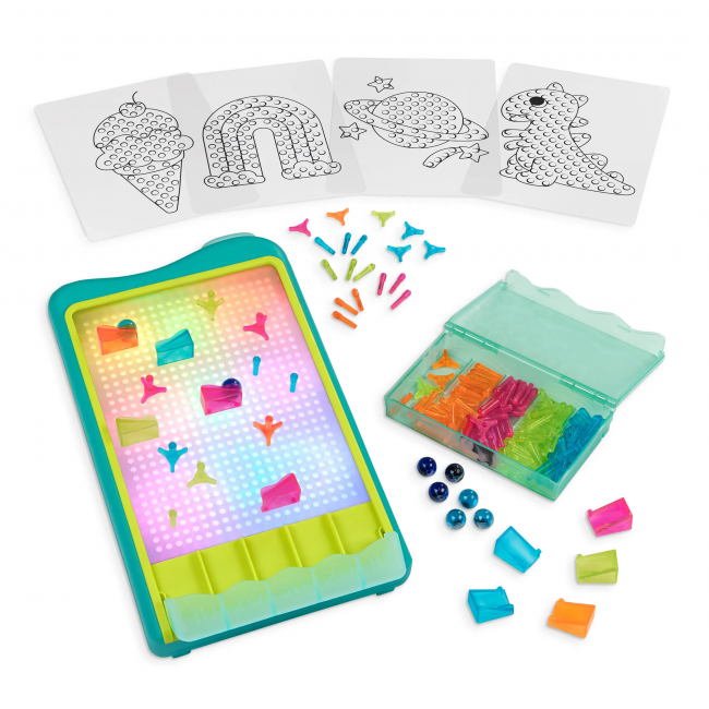 Podświetlany tor kulkowy i świetlna tablica artystyczna 2w1 B. Toys - Light-Up Marble Drop 180 el.