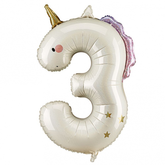 Balon foliowy Party Deco 93 cm - Cyfra 3 jednorożec