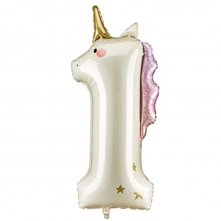 Balon foliowy Party Deco 93 cm - Cyfra 1 jednorożec