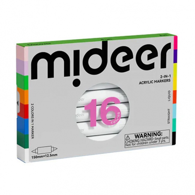 Markery akrylowe dwustronne 2w1 mideer – 16 kolorów