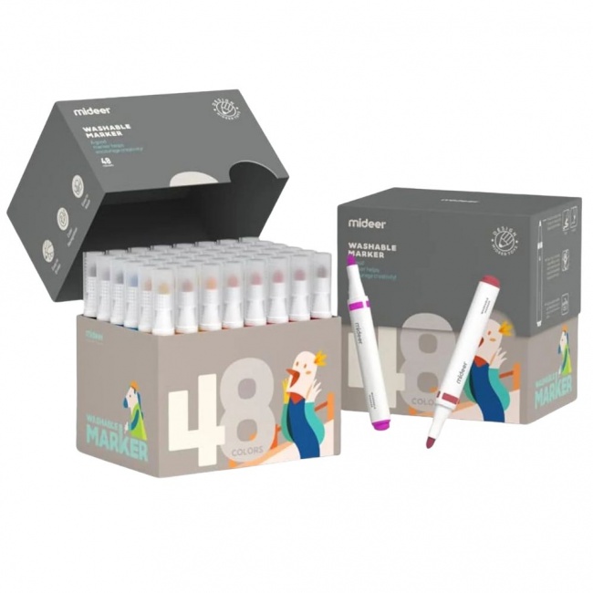 Markery zmywalne z klasyczną końcówką mideer – 48 kolorów