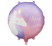 Balon foliowy Party Deco - Happy Birthday z jednorożcem 35 x 35 cm