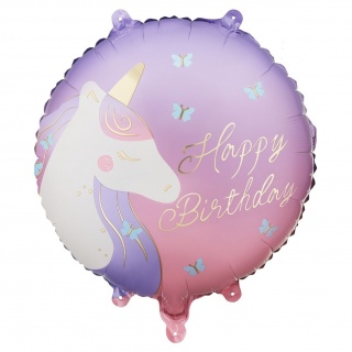 Balon foliowy Party Deco - Happy Birthday z jednorożcem 35 x 35 cm