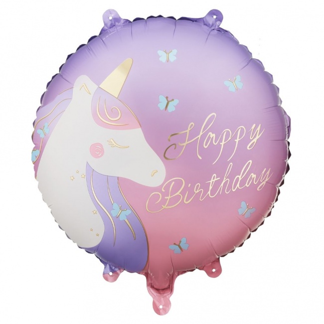 Balon foliowy Party Deco - Happy Birthday z jednorożcem 35 x 35 cm