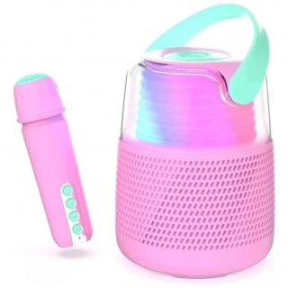 Zestaw do karaoke mikrofon i głośnik z podświetleniem LED MOB - różowy