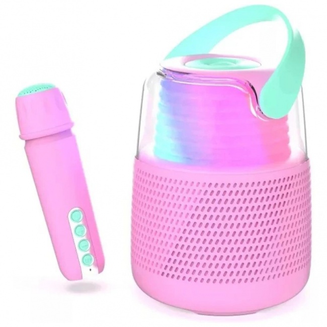 Zestaw do karaoke mikrofon i głośnik z podświetleniem LED MOB - różowy