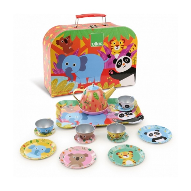 Metalowy serwis dla lalek w walizce Vilac - Dżungla