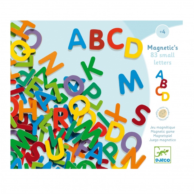 Drewniane magnesy Djeco - Literki 83 szt.