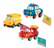 Trzy miękkie autka B. Toys - Wheeeels Mini z radiowozem