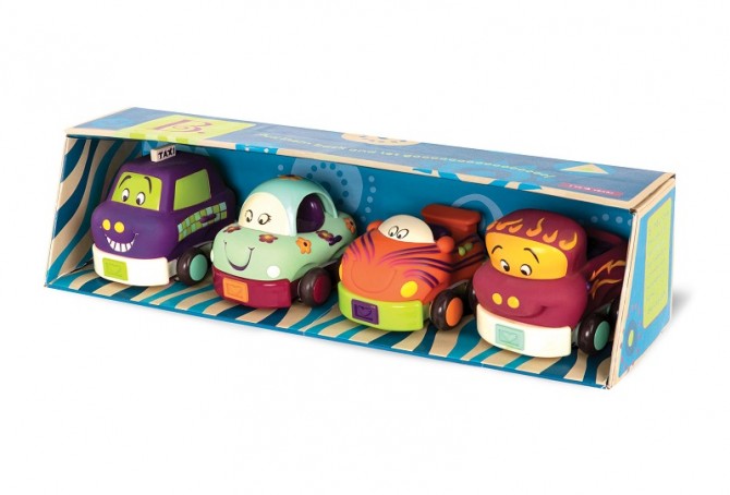 Cztery miękkie autka B. Toys - Wheeeels Nowy Kolor