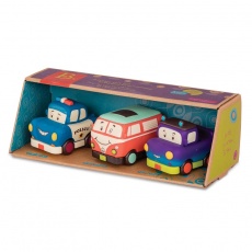 Trzy miękkie autka B. Toys - Wheeeels Mini z busem