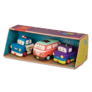 Trzy miękkie autka B. Toys - Wheeeels Mini z busem