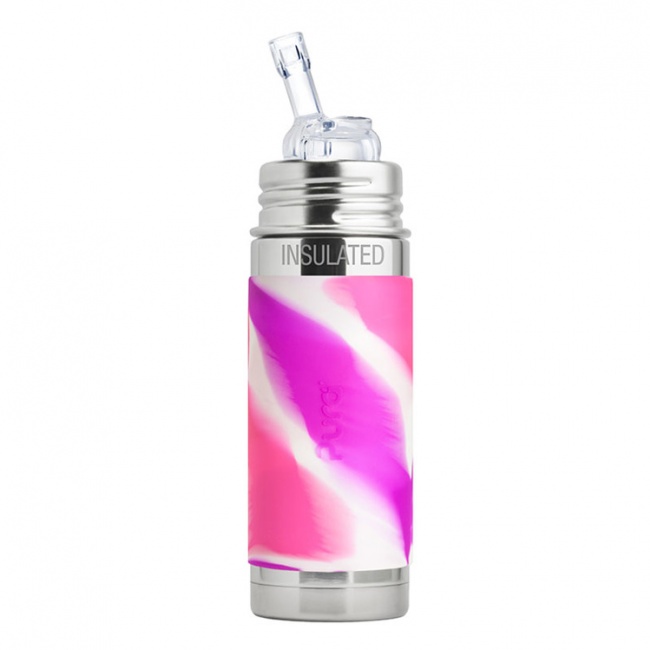 Termobutelka Pura Kiki ze słomką 260ml - różowa osłonka swirl