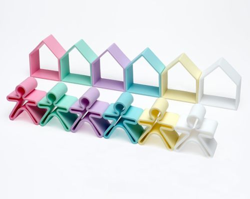 Klocki wielofunkcyjne DENA Kid + House PASTEL - 12 elementów