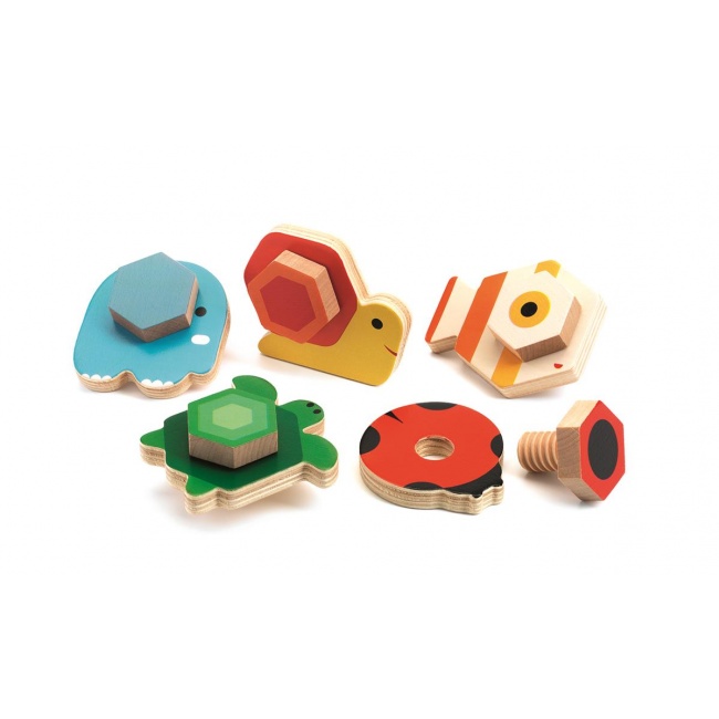 Drewniana zabawka Śruby Djeco - Zwierzątka 10 szt.