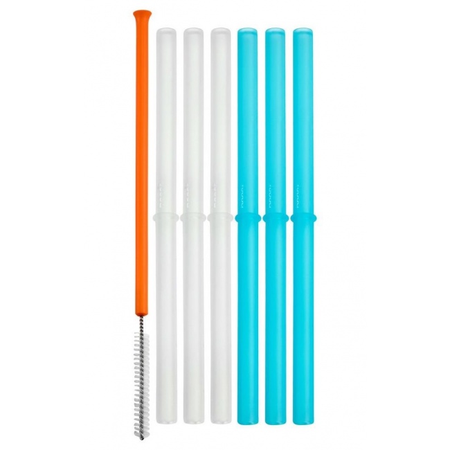 Zestaw 6 silikonowych słomek + czyścik Boon